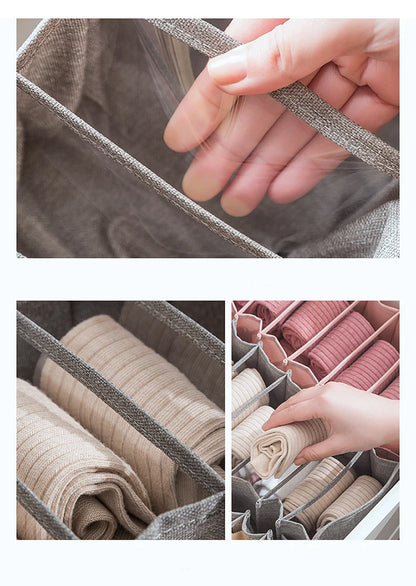 Organizador de Gavetas para Meias e Roupa Interior | Caixa Separadora com 7 Divisórias | Organizador Dobrável para Sutiãs, Calças e Jeans | Ideal para Quarto, Roupeiro e Dormitório