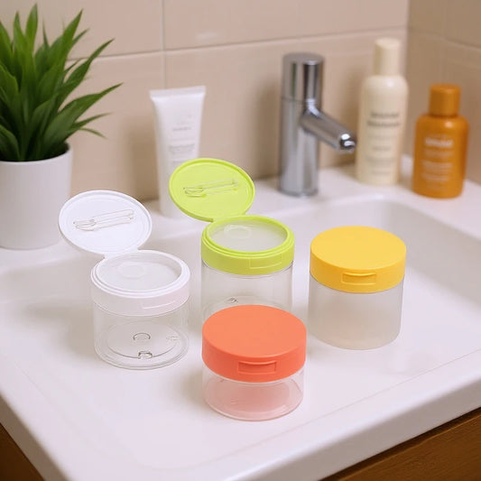 Frasco Redondo para Discos de Algodão 200–350ml com Pinça – Recipiente Transparente de Boca Larga | Pote para Armazenar Discos de Maquiagem, Loções e Produtos de Beleza