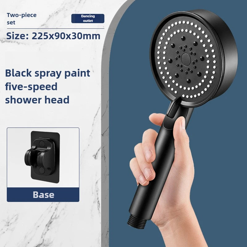 Chuveiro de Mão de Alta Pressão com Suporte e Mangueira – 5 Modos de Jato Ajustáveis | Acessório Redondo para Casa de Banho