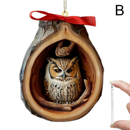 Christmas Cartoon Owl Hanging Pendants Ornament 2D Acrylic Christmas Tree Forest Animal Pendants Home Christmas Ornaments ﻿