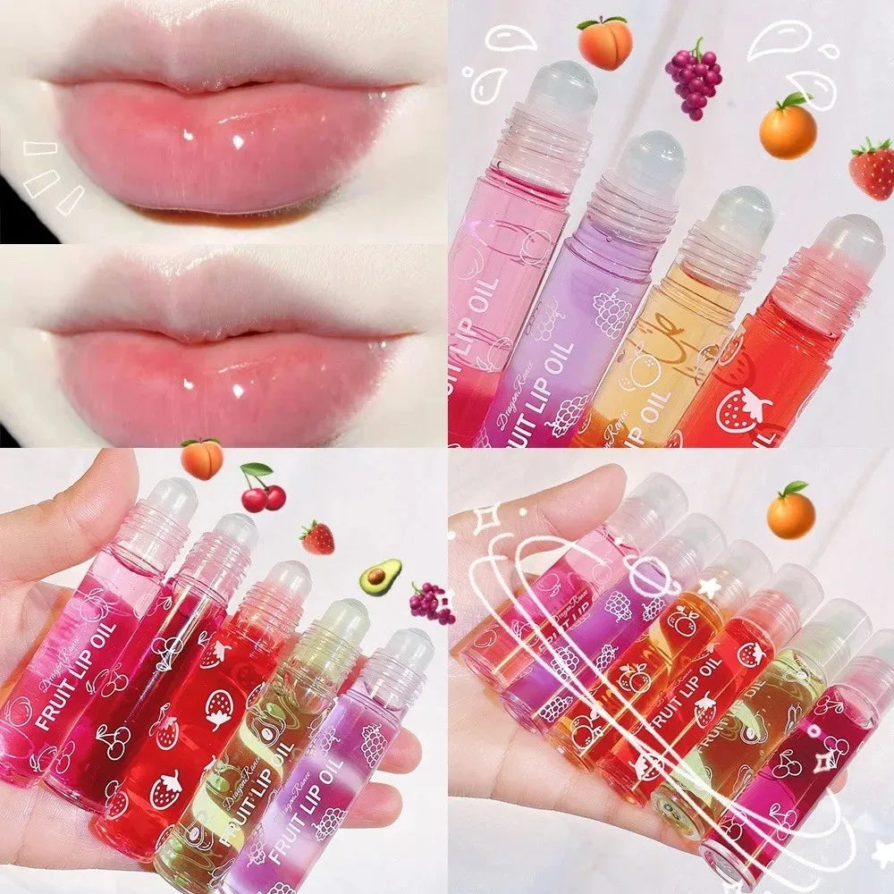 Óleo Labial Roller Hidratante 8ml - Gloss Nutritivo Transparente Abacate Frutas Cuidado Labial