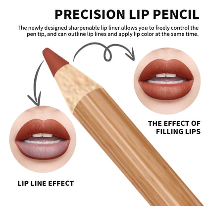 Kit con 12 lápices de contorno de labios mate: pigmentación intensa, fácil de aplicar, resistente al agua y de larga duración | Maquillaje de labios profesional