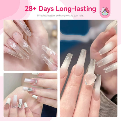 Kit de polvos líquidos de secado rápido: base, activador y capa superior para manicuras profesionales.