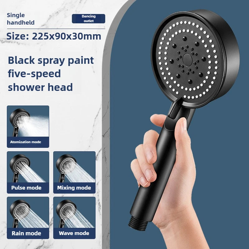 Chuveiro de Mão de Alta Pressão com Suporte e Mangueira – 5 Modos de Jato Ajustáveis | Acessório Redondo para Casa de Banho