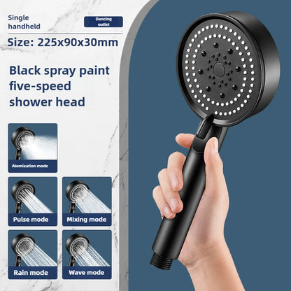 Chuveiro de Mão de Alta Pressão com Suporte e Mangueira – 5 Modos de Jato Ajustáveis | Acessório Redondo para Casa de Banho