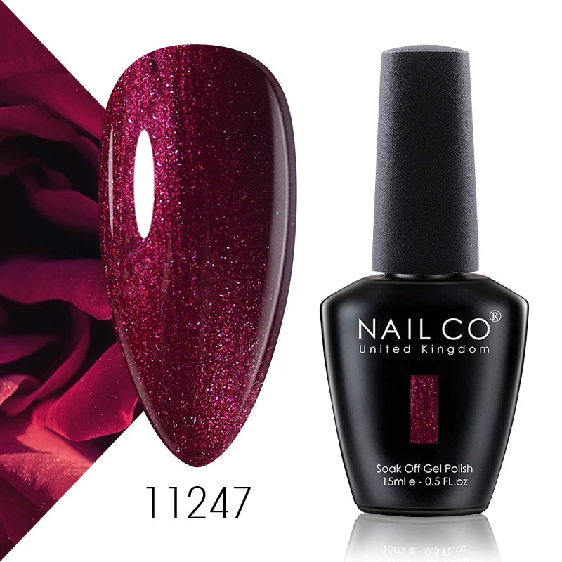 NAILCO Gel Nail Polish 15ml Dark Red Series – UV Glitter Colors Professional Semi-Permanent Manicure