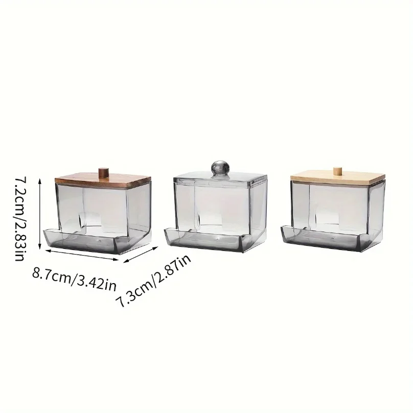 Porta Cotonetes Acrílico com Tampa de Bambu - Organizador Dispensador Transparente Casa de Banho