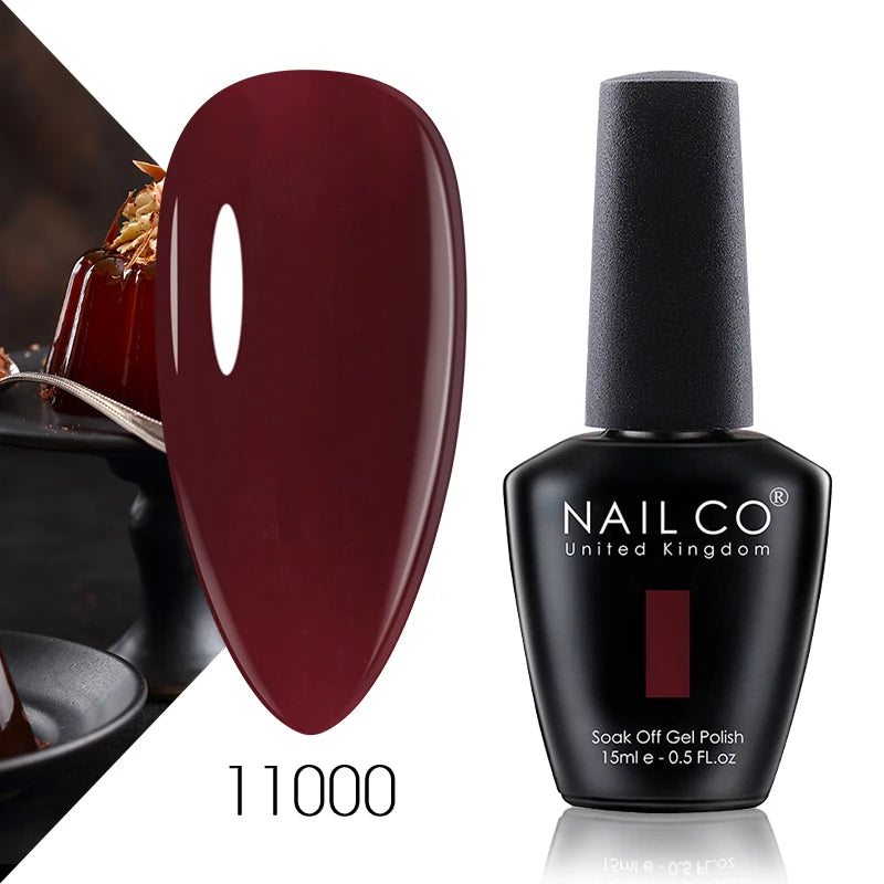 NAILCO Gel Nail Polish 15ml Dark Red Series – UV Glitter Colors Professional Semi-Permanent Manicure