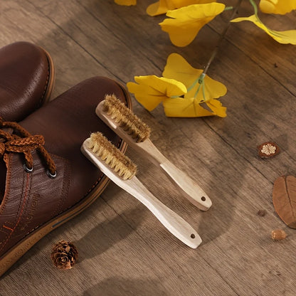 Escova Sapatos Madeira Maciça Cerdas Javali Cabo Longo – Limpeza Profunda Cantos Ténis Calçado