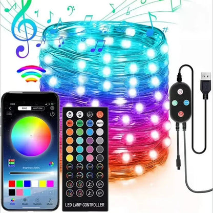 Faixa LED RGB 20M com Sincronização Musical - Controlo App e Remoto para Decoração