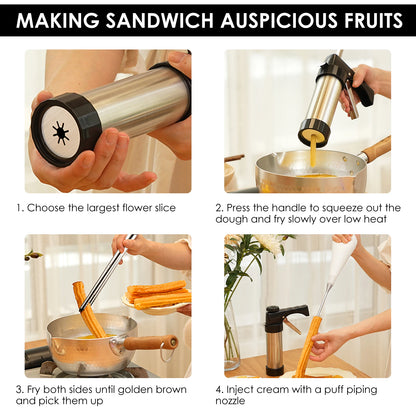 Kit Pistola Biscoitos Aço Inox com 16 Discos e 8 Bicos - Prensa Cookies Profissional