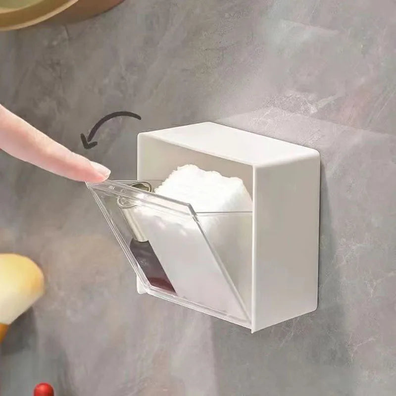 Caixa de Armazenamento de Parede em Plástico – Organizador Adesivo para Cotonetes, Maquilhagem, Acessórios e Joias | Caixa à Prova de Poeira para Casa de Banho