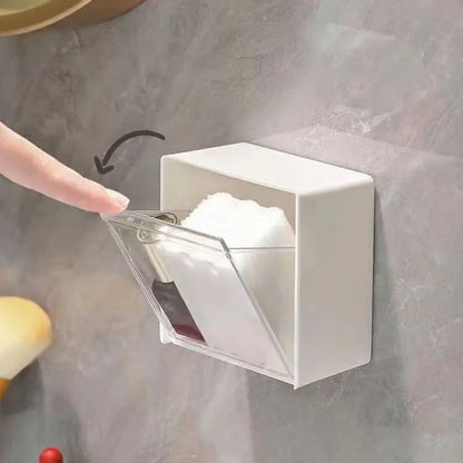 Caixa de Armazenamento de Parede em Plástico – Organizador Adesivo para Cotonetes, Maquilhagem, Acessórios e Joias | Caixa à Prova de Poeira para Casa de Banho