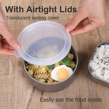 Kit 5 Caixas Conservação Aço Inox Frigorífico - Organizador Alimentos Hermético Multiuso