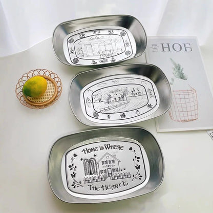 Tabuleiro Vintage Americano Metal Inox – Bandeja Servir Jantar Lanche Fruta Café Piquenique