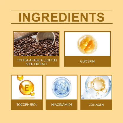 Suero para ojos con 5 % de café: reduce las líneas de expresión, aclara las ojeras, reduce la hinchazón y el colágeno hidrata.