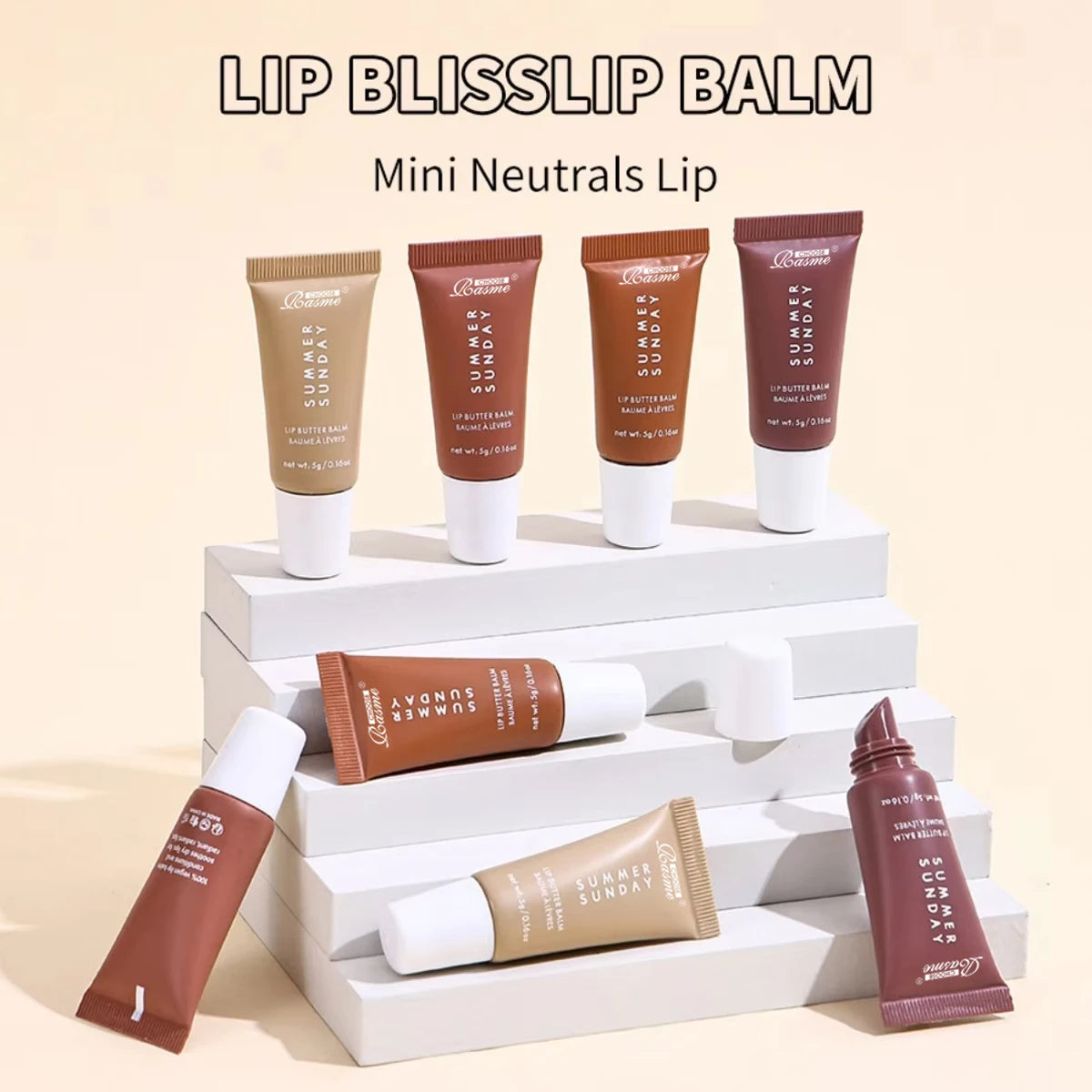 Kit con 4 mini bálsamos labiales hidratantes | Sabores: vainilla, beige y marrón azúcar | Maquillaje hidratante | Regalo perfecto