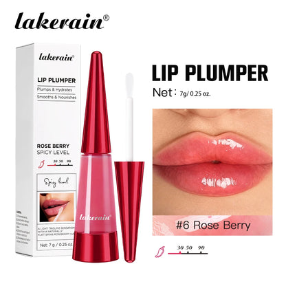 Brillo labial voluminizador Lakerain: hidratación profunda, nutrición duradera, brillo intenso, acabado voluminoso, líquido hidratante.