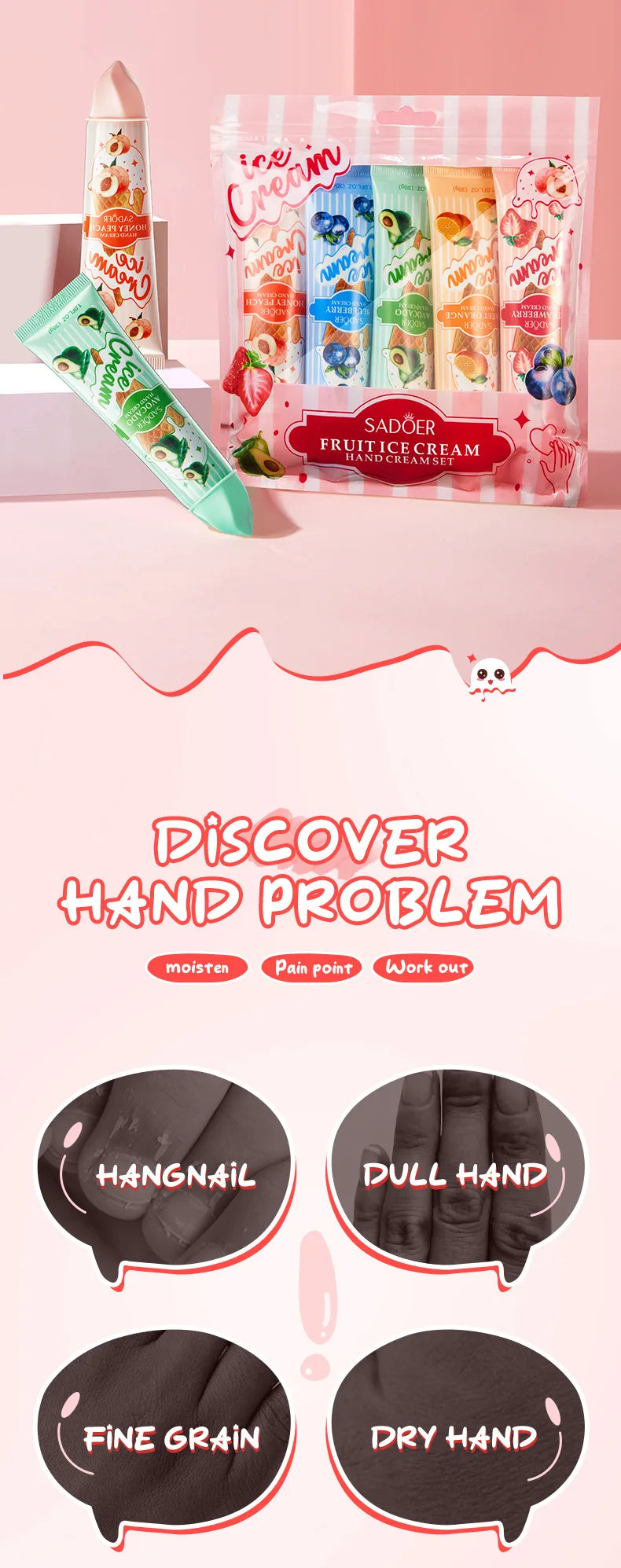 Kit de 5 cremas de manos SADOER Fruit Sorbet: hidratantes, nutritivas e iluminadoras para el cuidado de las manos.