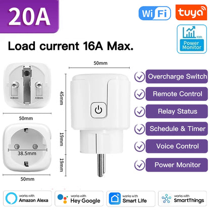 Tuya TNCE Smart Plug WiFi / Zigbee 3.0 – EU Standard 16A / 20A | Energy Monitoring, Timer, Voice Control | Alexa Compatible
