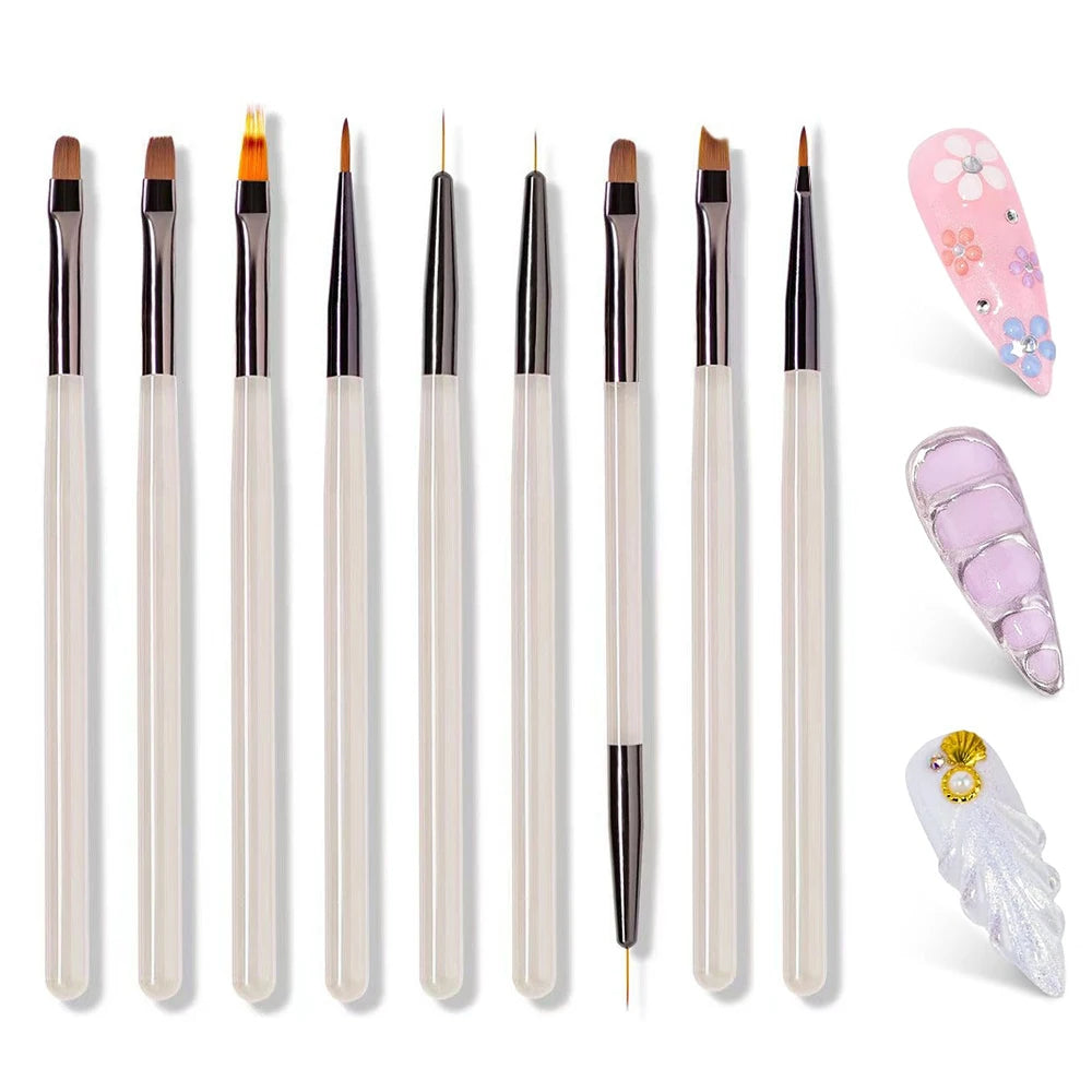 Juego de 9 pinceles para pintar uñas: herramientas profesionales para detalles y diseños