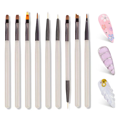 Juego de 9 pinceles para pintar uñas: herramientas profesionales para detalles y diseños