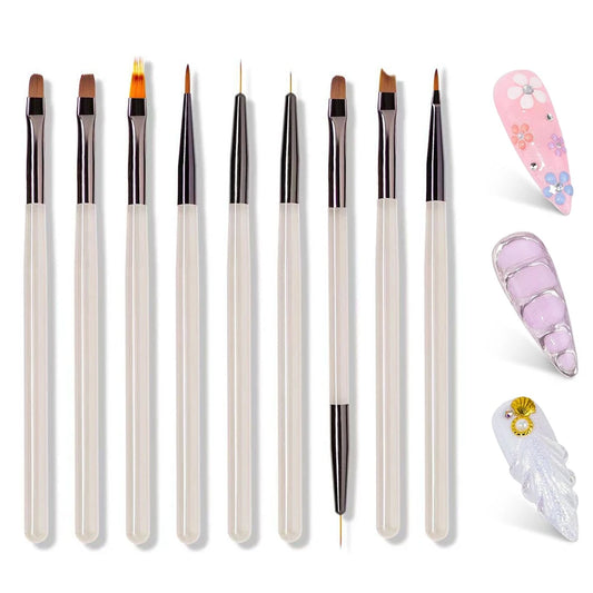Conjunto 9 Pincéis Nail Art para Pintura - Ferramentas Profissionais para Detalhes e Designs