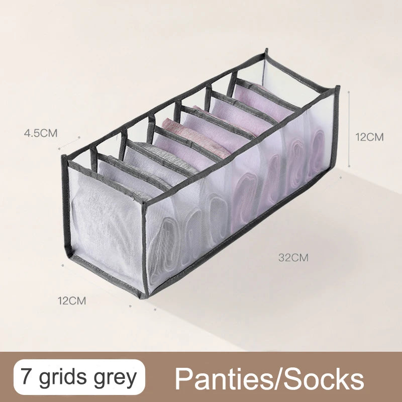 Organizador de Gavetas para Meias e Roupa Interior | Caixa Separadora com 7 Divisórias | Organizador Dobrável para Sutiãs, Calças e Jeans | Ideal para Quarto, Roupeiro e Dormitório