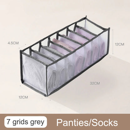 Organizador de Gavetas para Meias e Roupa Interior | Caixa Separadora com 7 Divisórias | Organizador Dobrável para Sutiãs, Calças e Jeans | Ideal para Quarto, Roupeiro e Dormitório