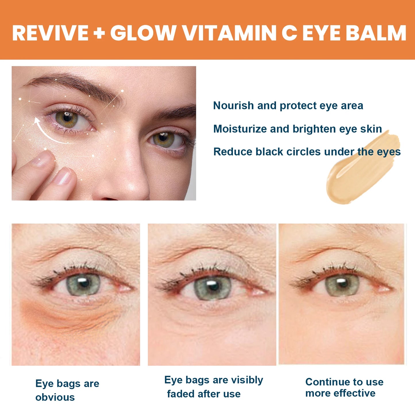 Bálsamo para ojos con vitamina C: hidratante, elimina la hinchazón y las ojeras, reduce las líneas de expresión, antihinchazón, crema iluminadora en barra.