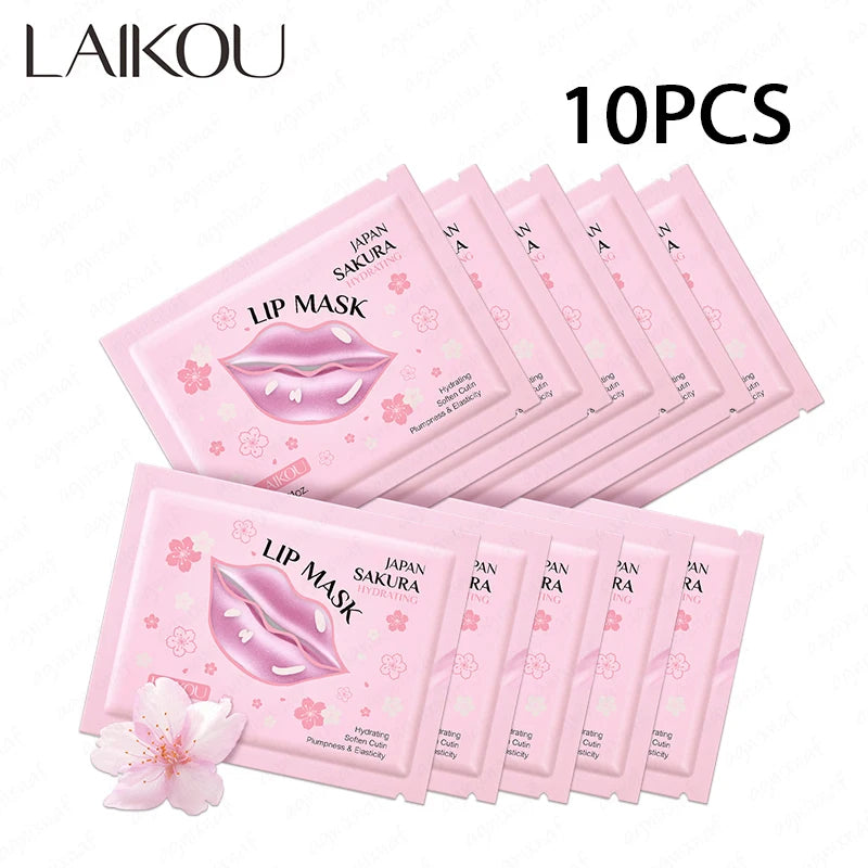 Máscara Labial LAIKOU 5/10pcs - Hidratação Profunda Reparadora Anti-Rugas Lábios