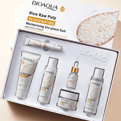 Kit BIOAQUA Arroz 6 Peças - Clareamento Firmeza Anti-Idade Rejuvenescimento Facial Completo