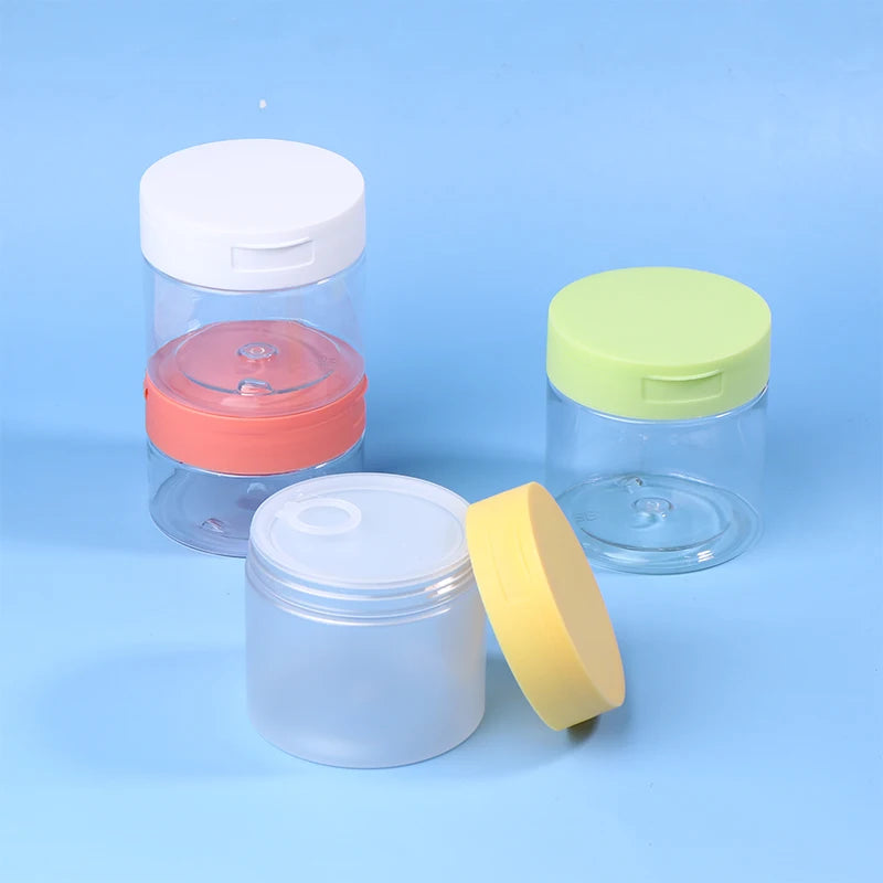 Frasco redondo para discos de algodón de 200 a 350 ml con pinzas – Recipiente transparente de boca ancha | Frasco para guardar discos de maquillaje, lociones y productos de belleza