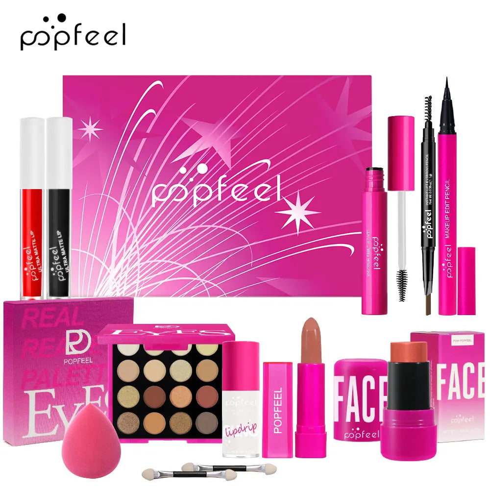 Conjunto Presente POPFEEL Rosa – Kit Maquilhagem com Sombras Blush e Batom para Meninas Aniversário