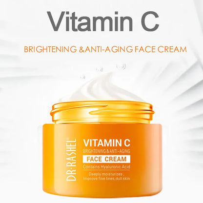 Crema facial con vitamina C del Dr. Rashel: iluminadora, hidratante, aclaradora, mejora las líneas finas y la piel opaca, ácido hialurónico y antienvejecimiento.