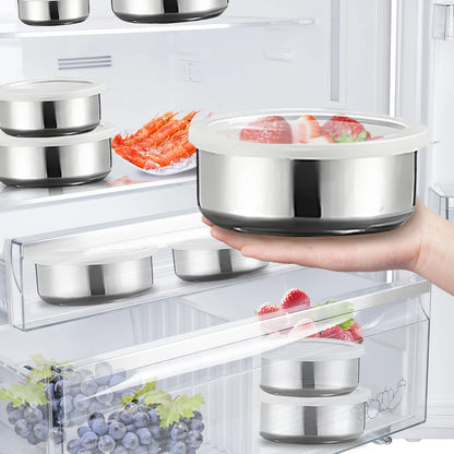 Kit 5 Caixas Conservação Aço Inox Frigorífico - Organizador Alimentos Hermético Multiuso