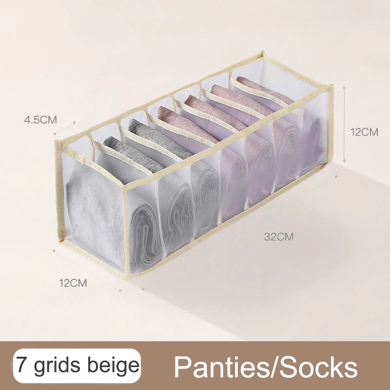 Organizador de Gavetas para Meias e Roupa Interior | Caixa Separadora com 7 Divisórias | Organizador Dobrável para Sutiãs, Calças e Jeans | Ideal para Quarto, Roupeiro e Dormitório