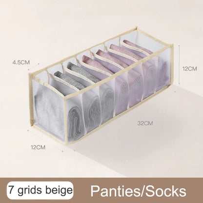 Organizador de Gavetas para Meias e Roupa Interior | Caixa Separadora com 7 Divisórias | Organizador Dobrável para Sutiãs, Calças e Jeans | Ideal para Quarto, Roupeiro e Dormitório