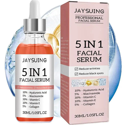 Sérum Facial 5 em 1 com 30% Vitamina C - Anti-Rugas Hidratante Clareador Niacinamida Ácido Hialurónico 30ml