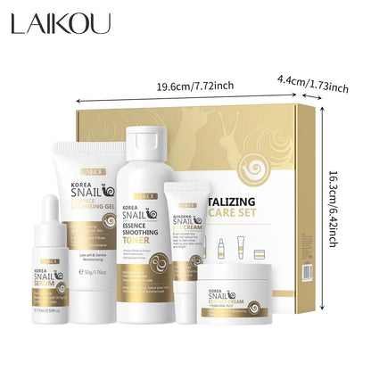 Kit LAIKOU Caracol 5 Peças - Gel Limpeza Tónico Sérum Creme Olhos Elasticidade Facial