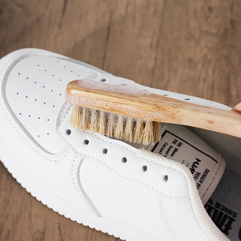 Escova Sapatos Madeira Maciça Cerdas Javali Cabo Longo – Limpeza Profunda Cantos Ténis Calçado