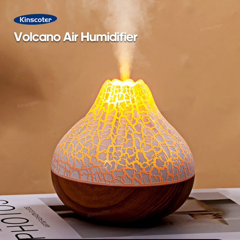 Volcano Humidifier 300ml with 7 LED Colors - USB Aromatherapy Diffuser for Home and Office