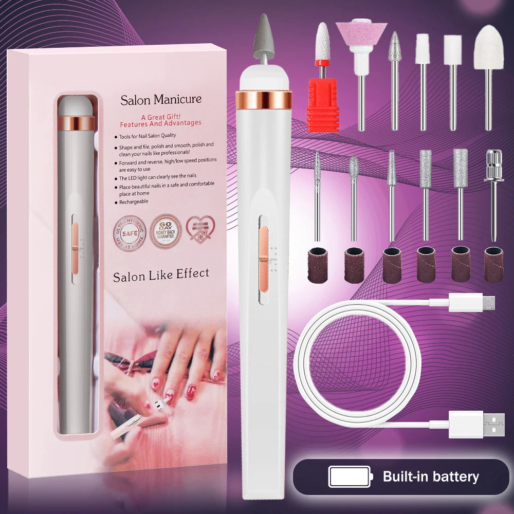 Lima Elétrica Unhas 5 em 1 YIKOOLIN - LED 4 Velocidades Manicure Profissional Sem Fio