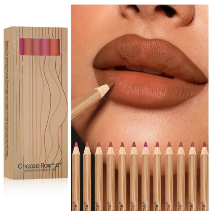 Kit con 12 lápices de contorno de labios mate: pigmentación intensa, fácil de aplicar, resistente al agua y de larga duración | Maquillaje de labios profesional