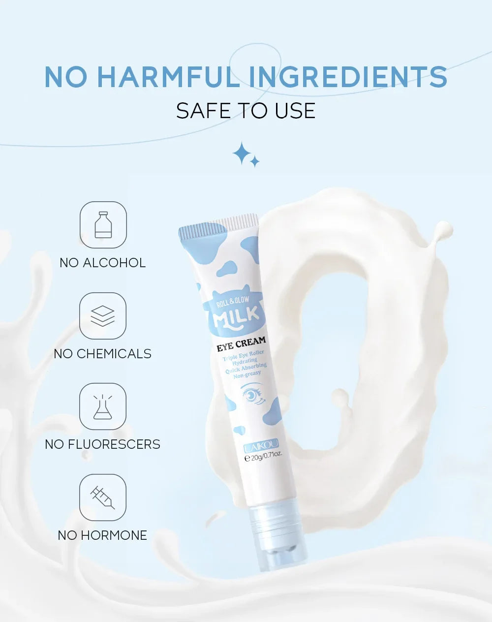 Crema de ojos LAIKOU Milk Eye Cream 20 g: ojeras, bolsas, reafirma, reduce la hinchazón, hidrata el contorno de ojos.