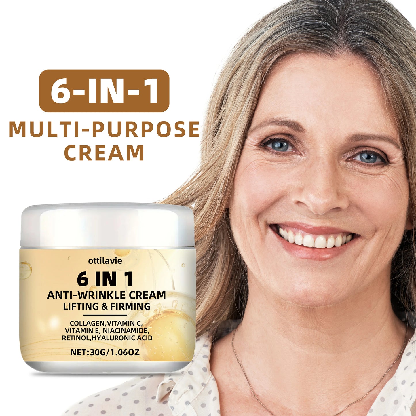 Creme Firmeza Instantânea Ottilavie 6 em 1 – Hidrata, Firma e Suaviza | Não Oleoso | Todos os Tipos de Pele