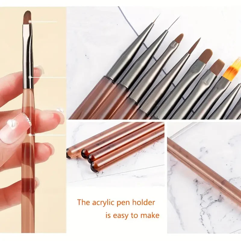 Kit 9 Pincéis Profissionais Nail Art - Set Completo para Designs e Detalhes Perfeitos