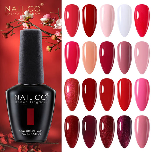 NAILCO Gel Nail Polish 15ml Dark Red Series – UV Glitter Colors Professional Semi-Permanent Manicure