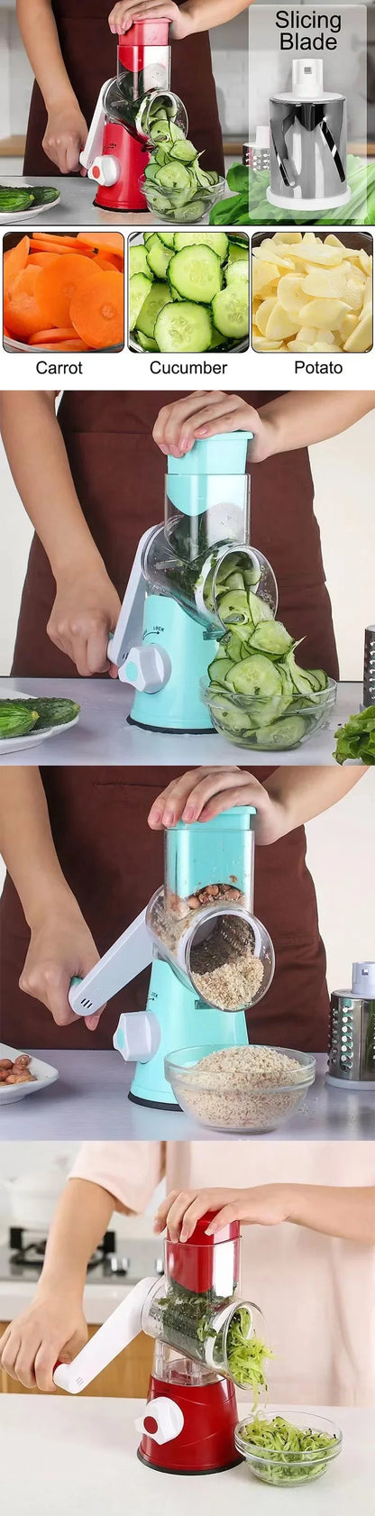 Cortador manual de verduras 3 en 1 | Espiralizador redondo para patatas, verduras y hortalizas | Accesorio práctico de cocina