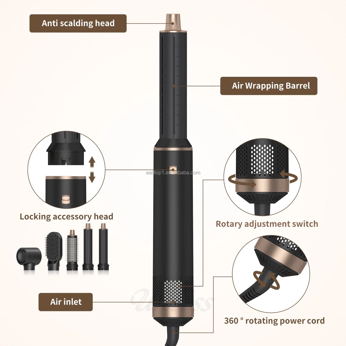 Secador de Cabelo Profissional 5 em 1 | 1000W | Escova Alisadora Térmica | Modelador e Volumizador | Styling Completo